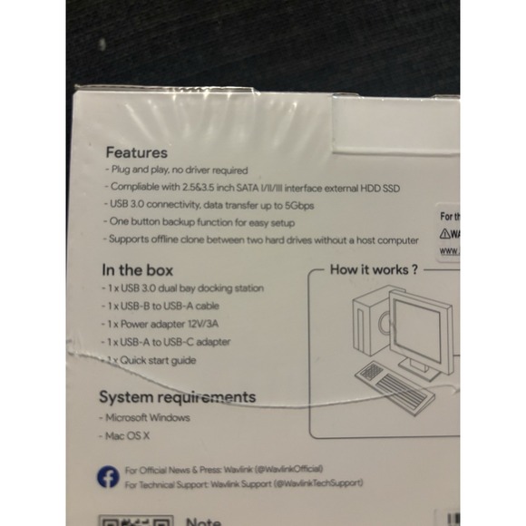 Wavlink Dual Bay External Hard Drive Docking Station USB 3.1‎ to SATA I/II/III - Picture 3 of 4